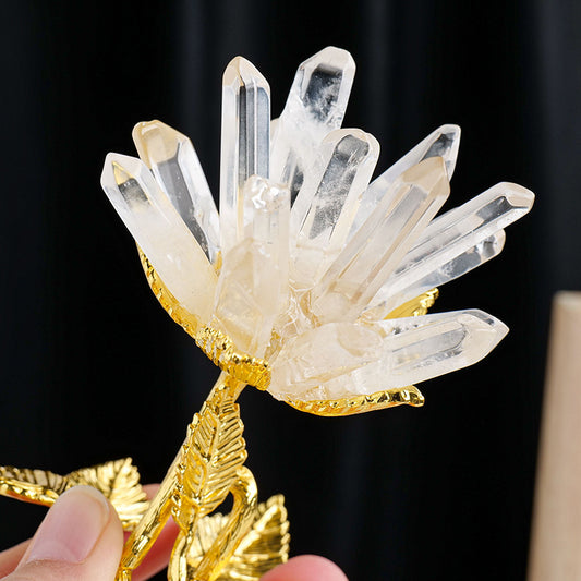 Natural White Crystal Cluster Flower Ornament – Handmade Crystal Tree Décor
