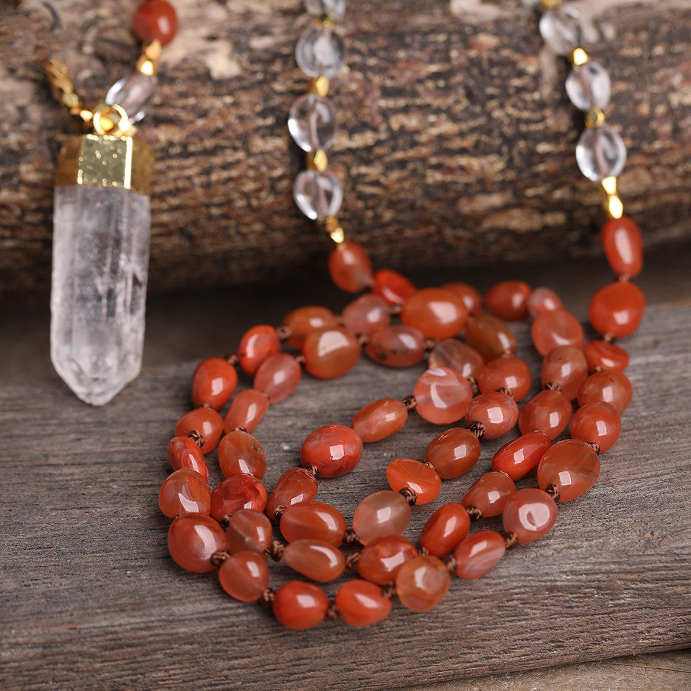 Carnelian & Clear Quartz Point Necklace