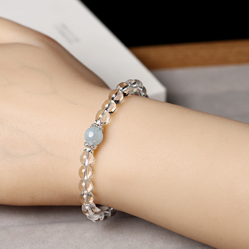 Natural White Crystal & Aquamarine Bracelet