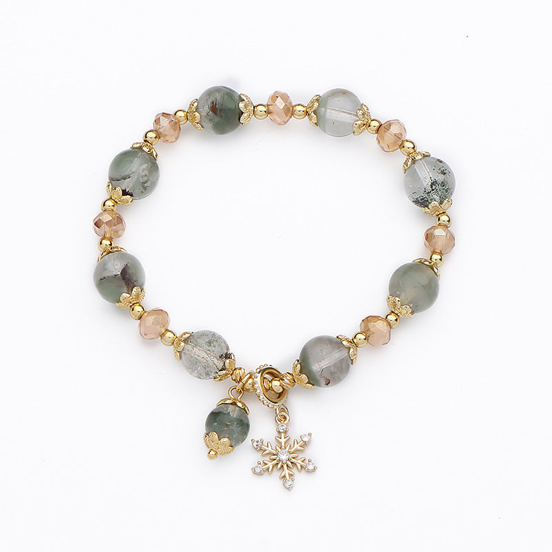 Natural Green Ghost Crystal Bracelet with Snowflake Pendant – Elegant Serenity & Winter Charm