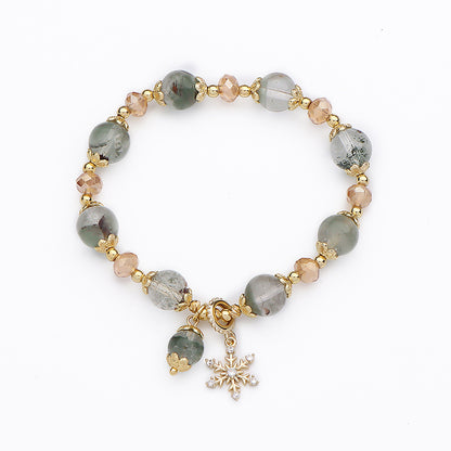 Natural Green Ghost Crystal Bracelet with Snowflake Pendant – Elegant Serenity & Winter Charm