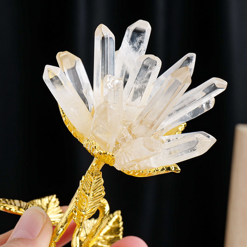 Natural White Crystal Cluster Flower Ornament – Handmade Crystal Tree Décor