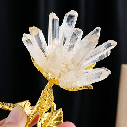 Natural White Crystal Cluster Flower Ornament – Handmade Crystal Tree Décor