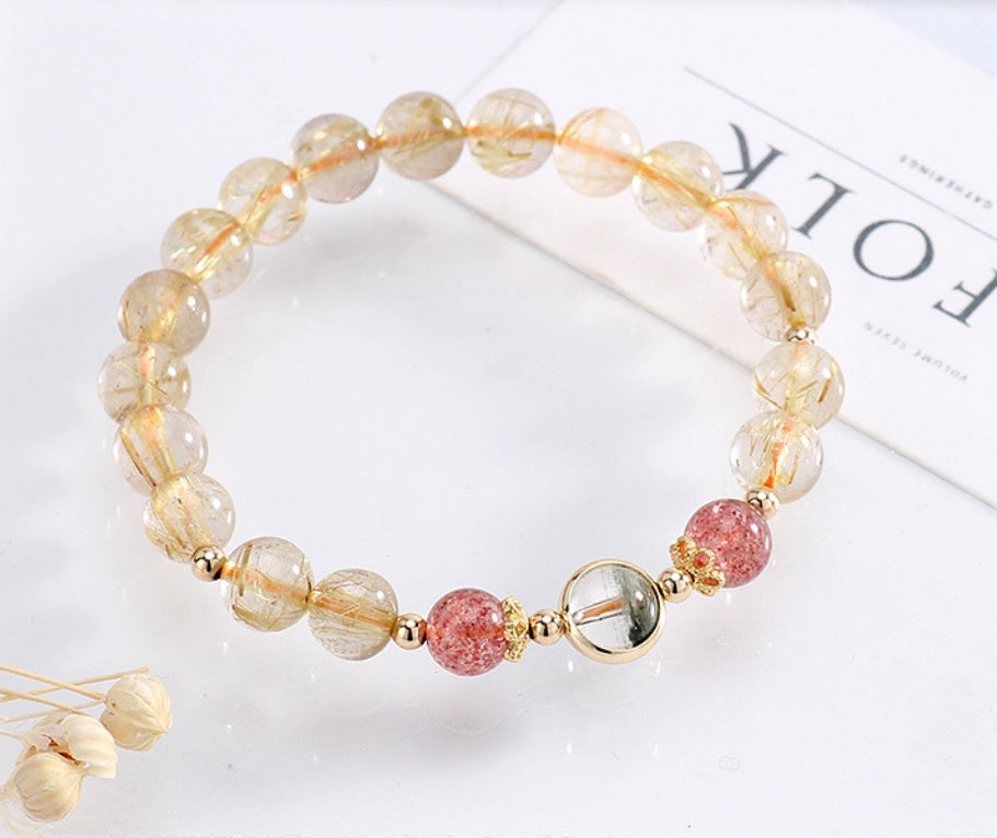 Blonde Crystal & Strawberry Crystal with Green Ghost Bracelet