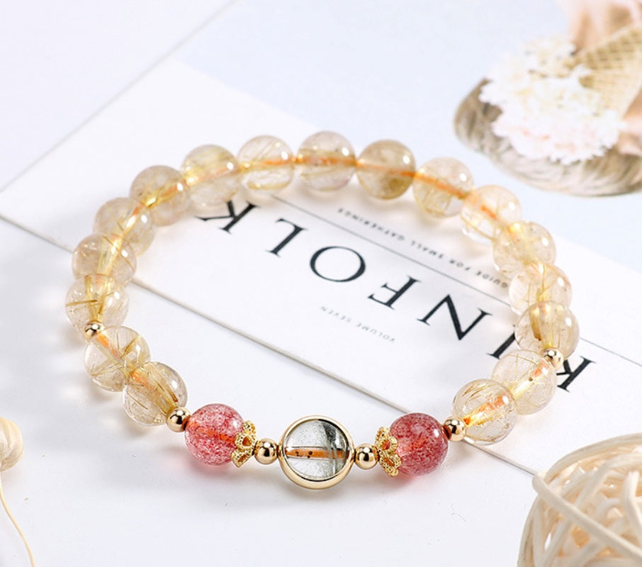 Blonde Crystal & Strawberry Crystal with Green Ghost Bracelet