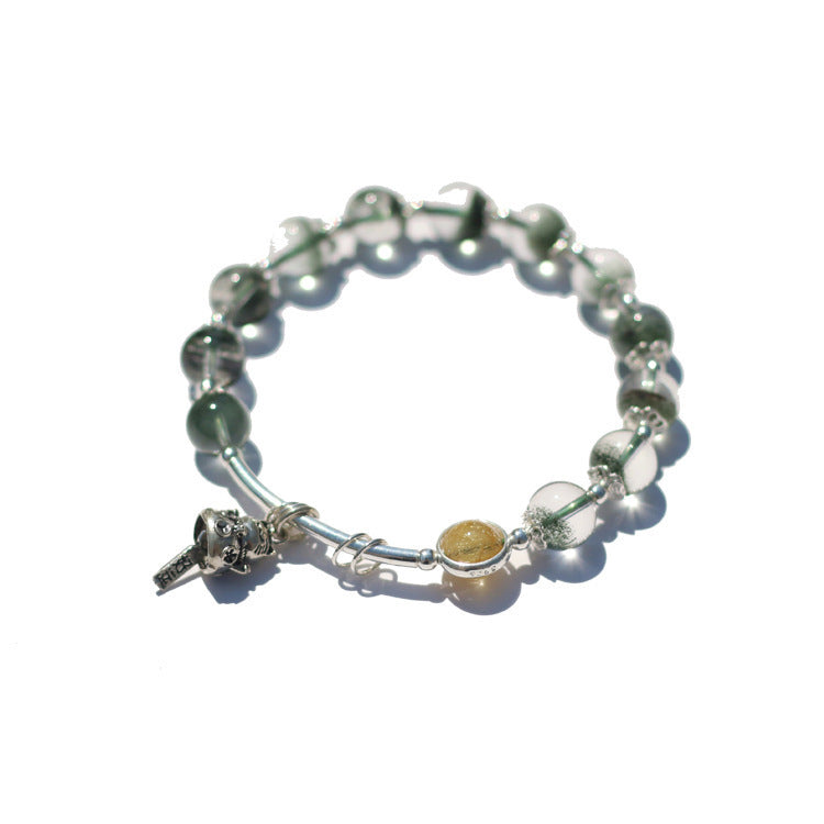 Couple Golden Rutilated Quartz & Green Ghost Crystal Bracelet – Prosperity & Clarity