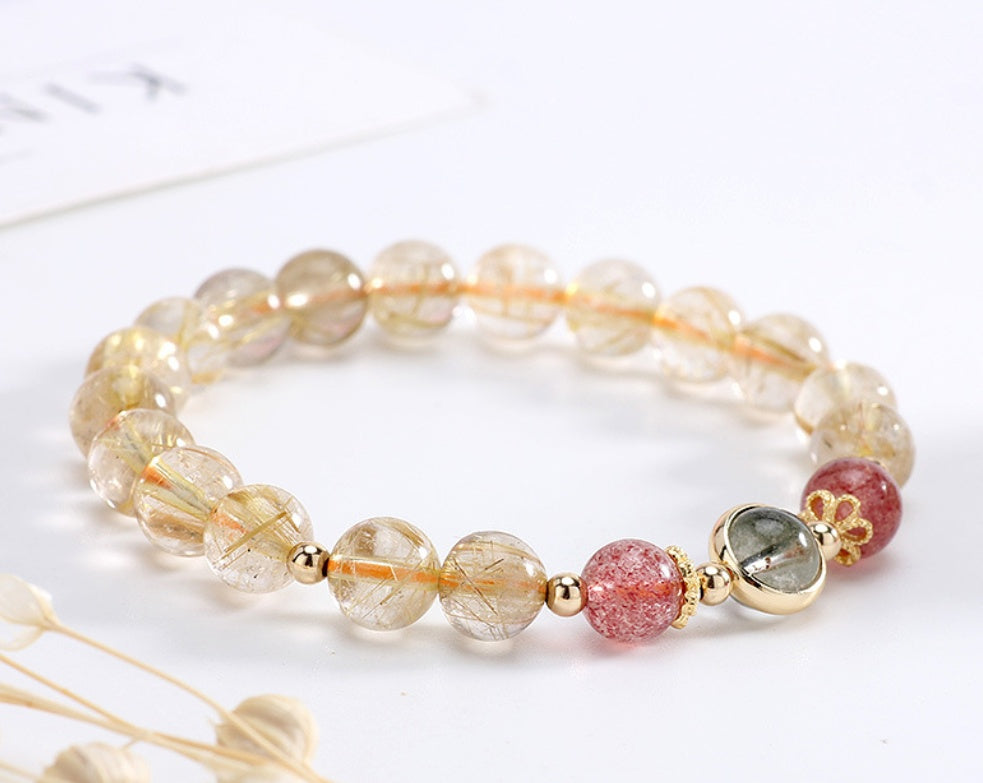 Blonde Crystal & Strawberry Crystal with Green Ghost Bracelet
