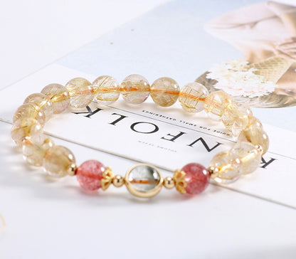 Blonde Crystal & Strawberry Crystal with Green Ghost Bracelet