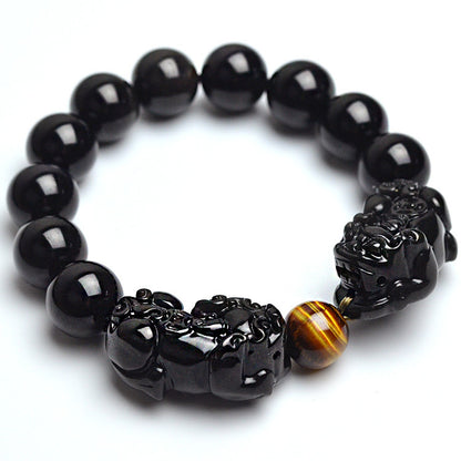 Natural Gold Obsidian & Tiger Eye Pixiu Bracelet – Wealth, Power & Protection