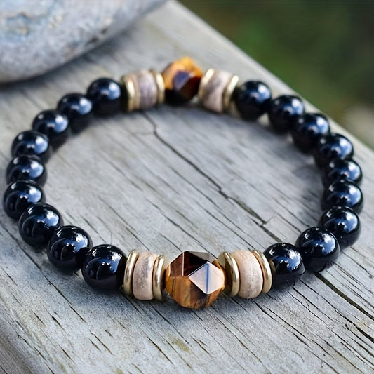 Tiger’s Eye Cut Obsidian Bracelet – Grounding Power & Subtle Luxury