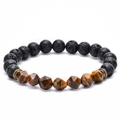 Natural Cut Surface Tiger Eye & Black Lava Stone Bracelet – Strength & Stability