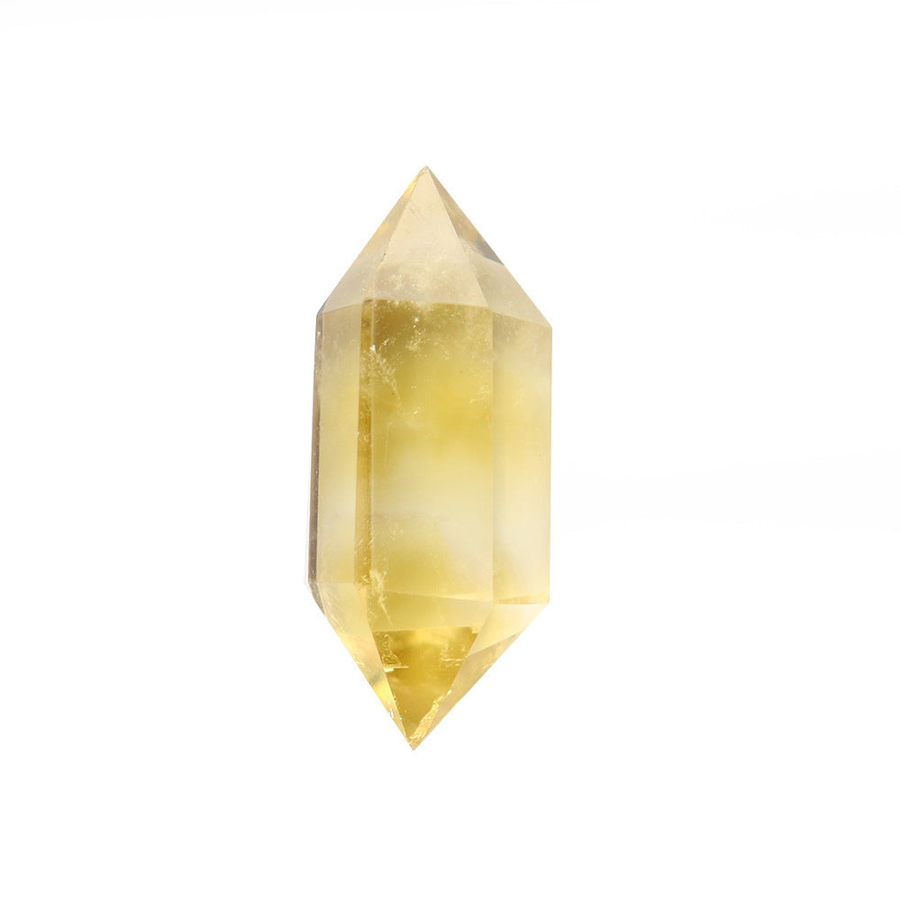 Natural Citrine Double-Pointed Hexagonal Crystal Column Rough Polished