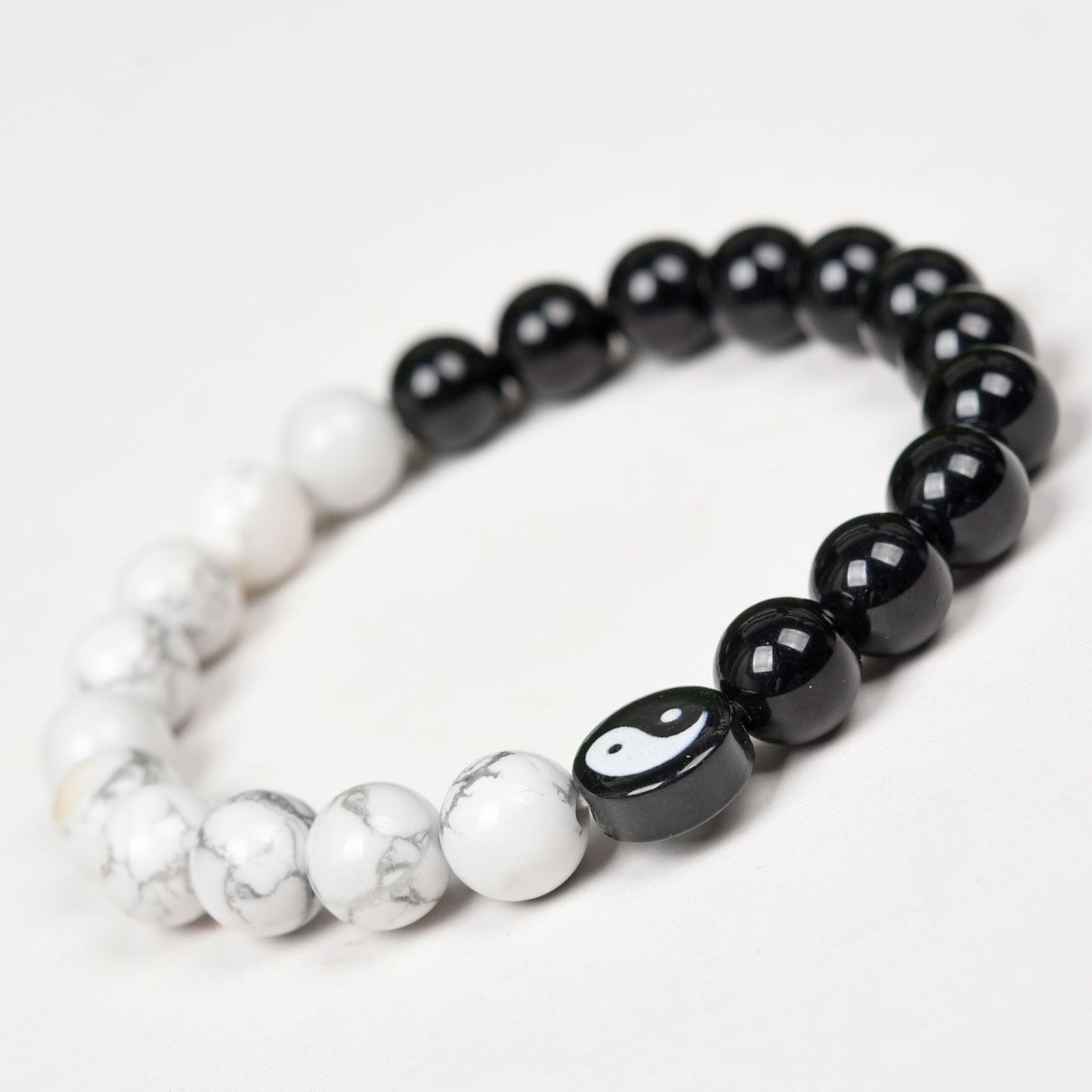 White Turquoise & Obsidian Bracelet with Yin Yang Symbol