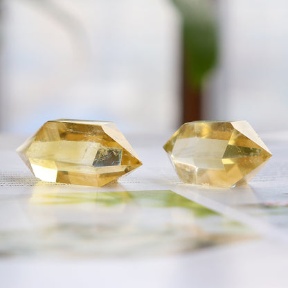 Natural Citrine Double-Pointed Hexagonal Crystal Column Rough Polished