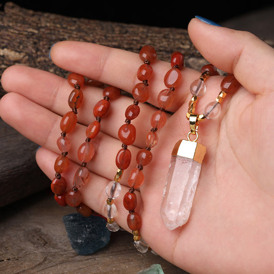 Carnelian & Clear Quartz Point Necklace