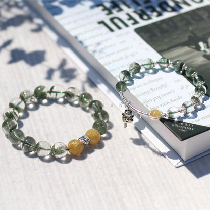 Couple Golden Rutilated Quartz & Green Ghost Crystal Bracelet – Prosperity & Clarity