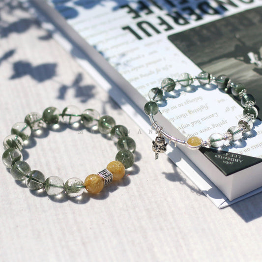 Couple Golden Rutilated Quartz & Green Ghost Crystal Bracelet – Prosperity & Clarity