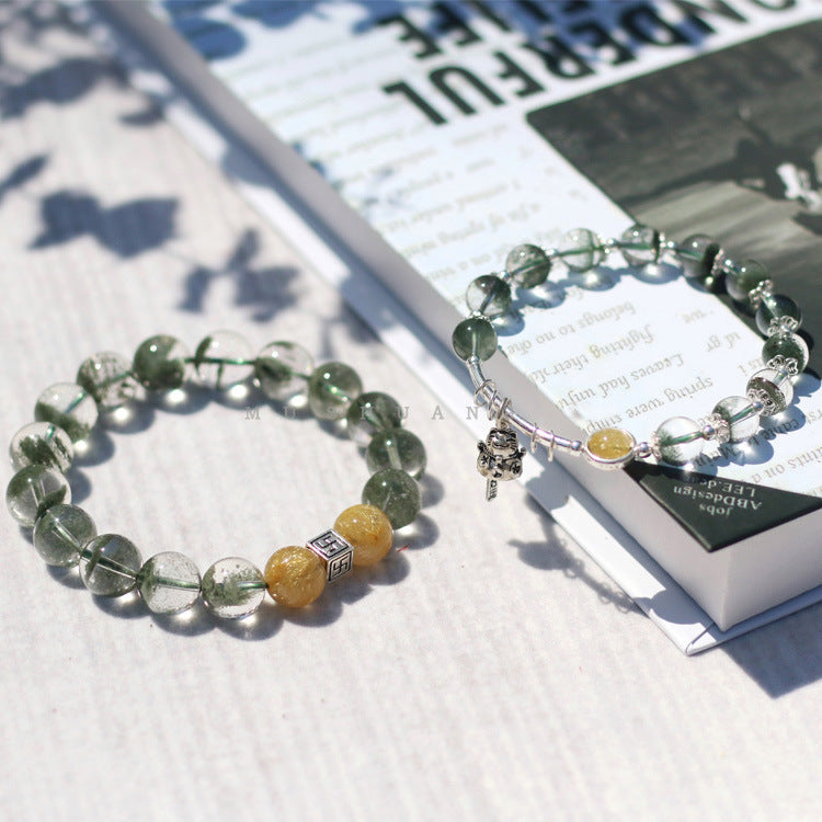 Couple Golden Rutilated Quartz & Green Ghost Crystal Bracelet – Prosperity & Clarity