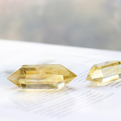 Natural Citrine Double-Pointed Hexagonal Crystal Column Rough Polished