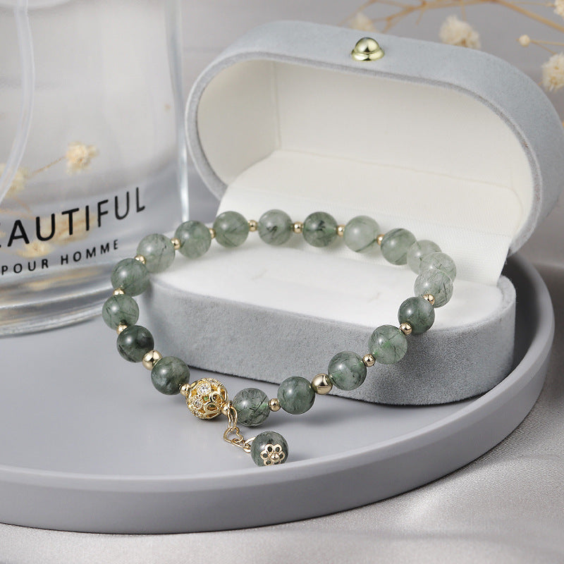 Tassel Light Luxury Green Rutilated Quartz Bracelet – Elegance in Motion