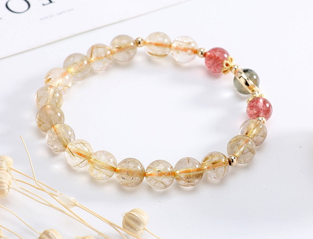 Blonde Crystal & Strawberry Crystal with Green Ghost Bracelet