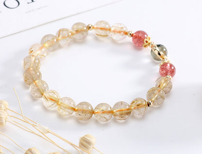 Blonde Crystal & Strawberry Crystal with Green Ghost Bracelet