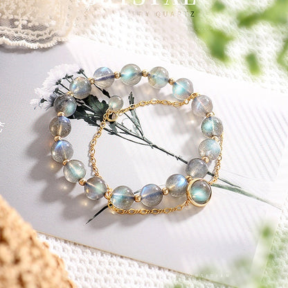 Natural Gray Moonlight Labradorite Crystal Bracelet – 14K Light Luxury Design