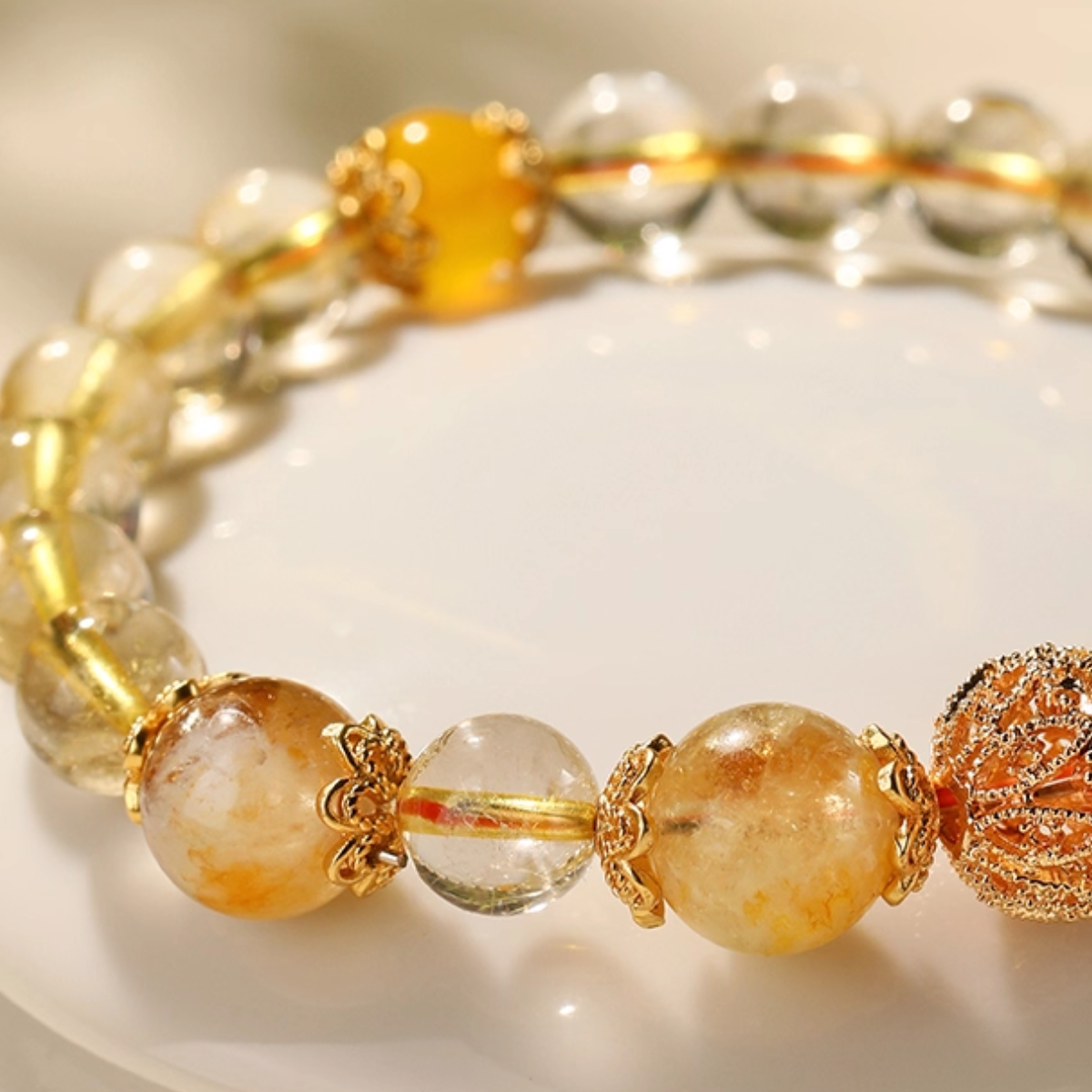 Citrine & Golden Rutilated Quartz Lucky Turn Crystal Bracelet