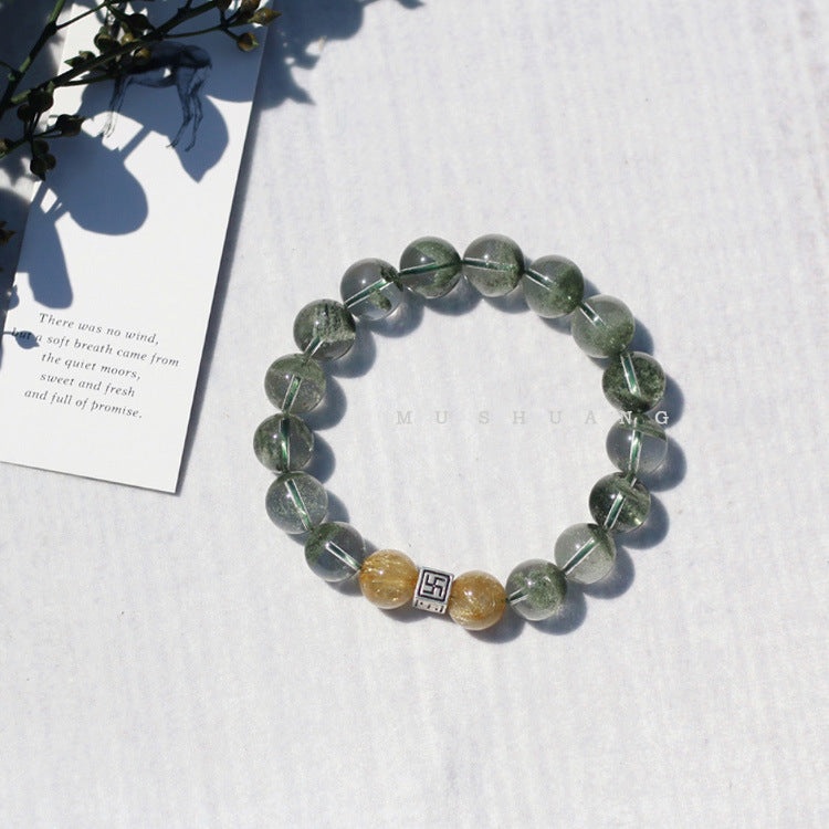 Couple Golden Rutilated Quartz & Green Ghost Crystal Bracelet – Prosperity & Clarity