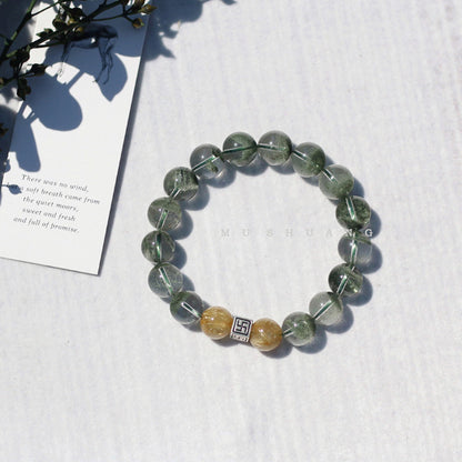 Couple Golden Rutilated Quartz & Green Ghost Crystal Bracelet – Prosperity & Clarity