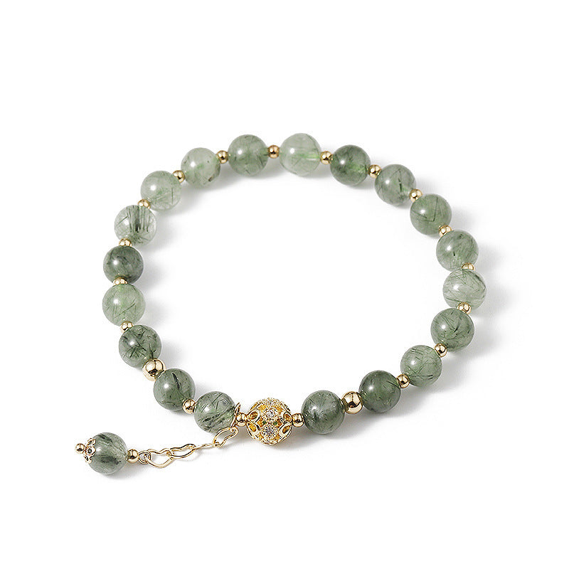Tassel Light Luxury Green Rutilated Quartz Bracelet – Elegance in Motion