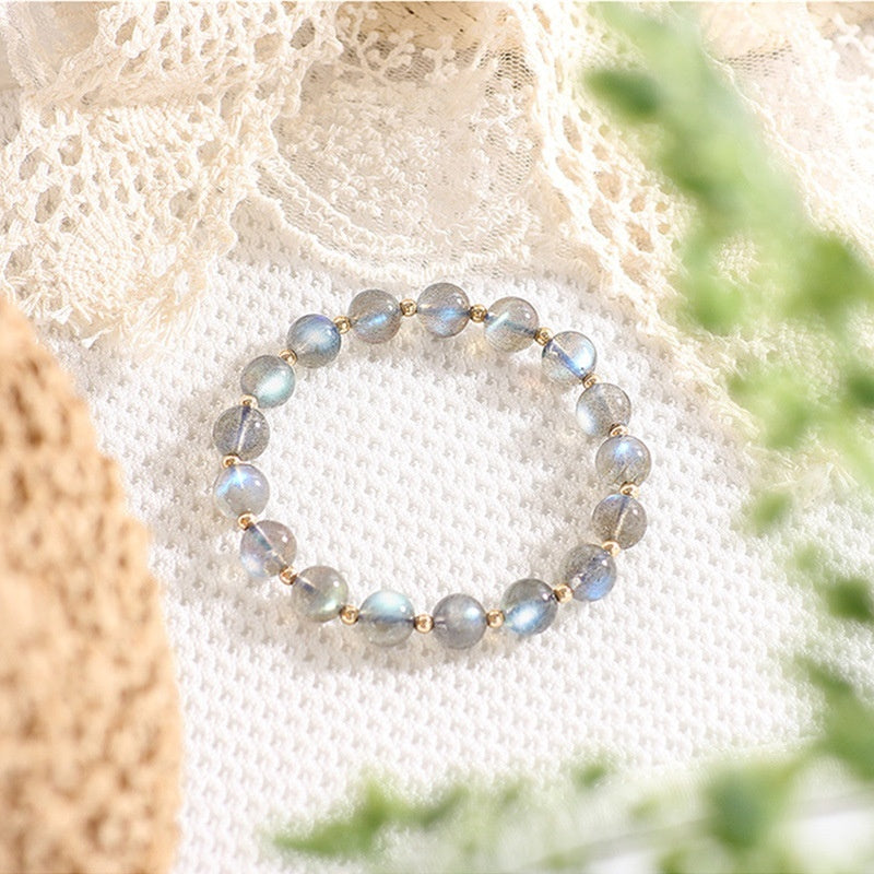 Natural Gray Moonlight Labradorite Crystal Bracelet – 14K Light Luxury Design