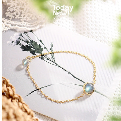 Natural Gray Moonlight Labradorite Crystal Bracelet – 14K Light Luxury Design