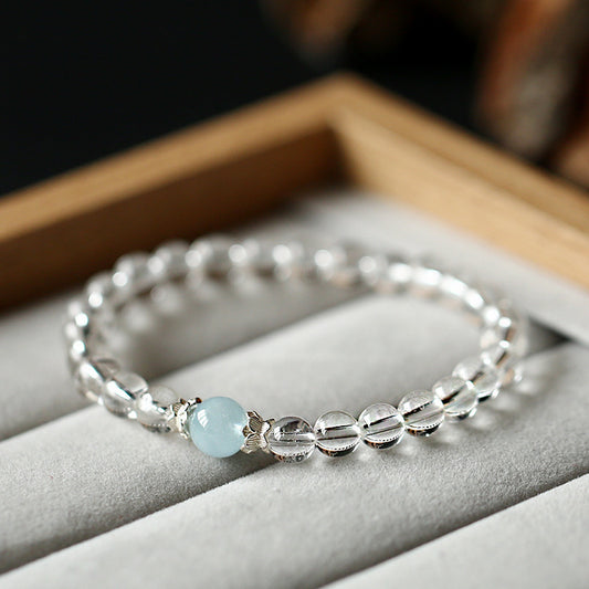 Natural White Crystal & Aquamarine Bracelet
