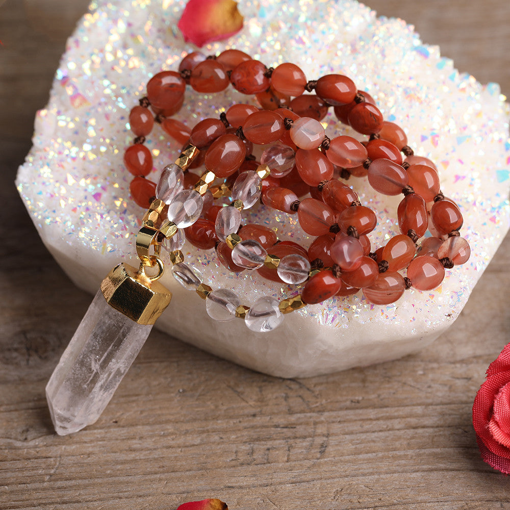 Carnelian & Clear Quartz Point Necklace