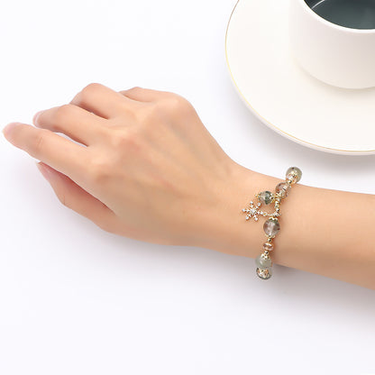 Natural Green Ghost Crystal Bracelet with Snowflake Pendant – Elegant Serenity & Winter Charm