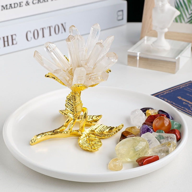 Natural White Crystal Cluster Flower Ornament – Handmade Crystal Tree Décor
