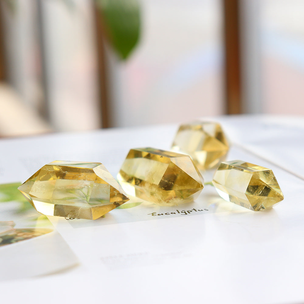 Natural Citrine Double-Pointed Hexagonal Crystal Column Rough Polished
