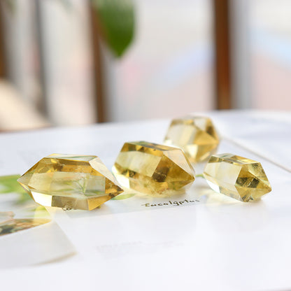 Natural Citrine Double-Pointed Hexagonal Crystal Column Rough Polished