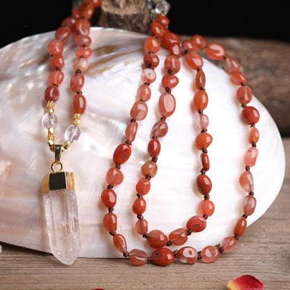 Carnelian & Clear Quartz Point Necklace