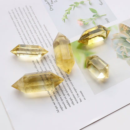 Natural Citrine Double-Pointed Hexagonal Crystal Column Rough Polished