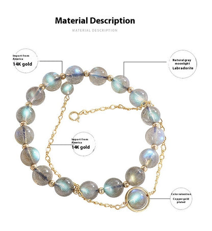 Natural Gray Moonlight Labradorite Crystal Bracelet – 14K Light Luxury Design