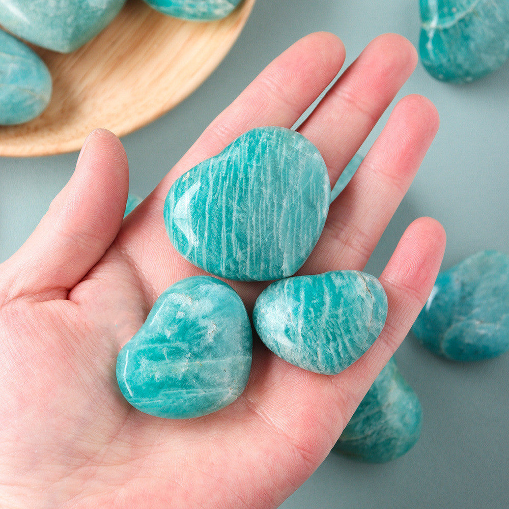 Natural Amazonite Crystal Heart – Hand‑Polished Healing Stone