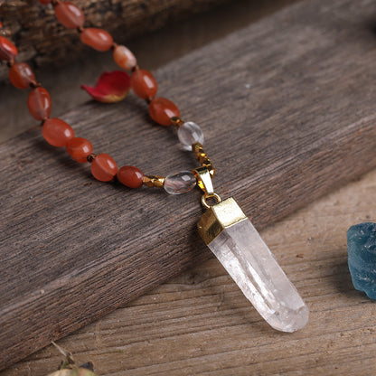 Carnelian & Clear Quartz Point Necklace