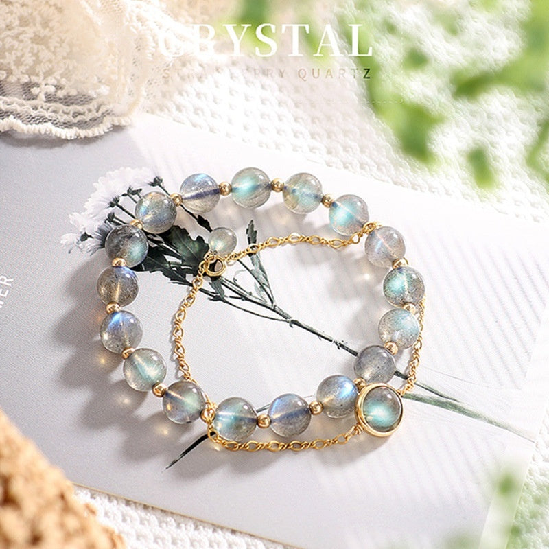 Natural Gray Moonlight Labradorite Crystal Bracelet – 14K Light Luxury Design