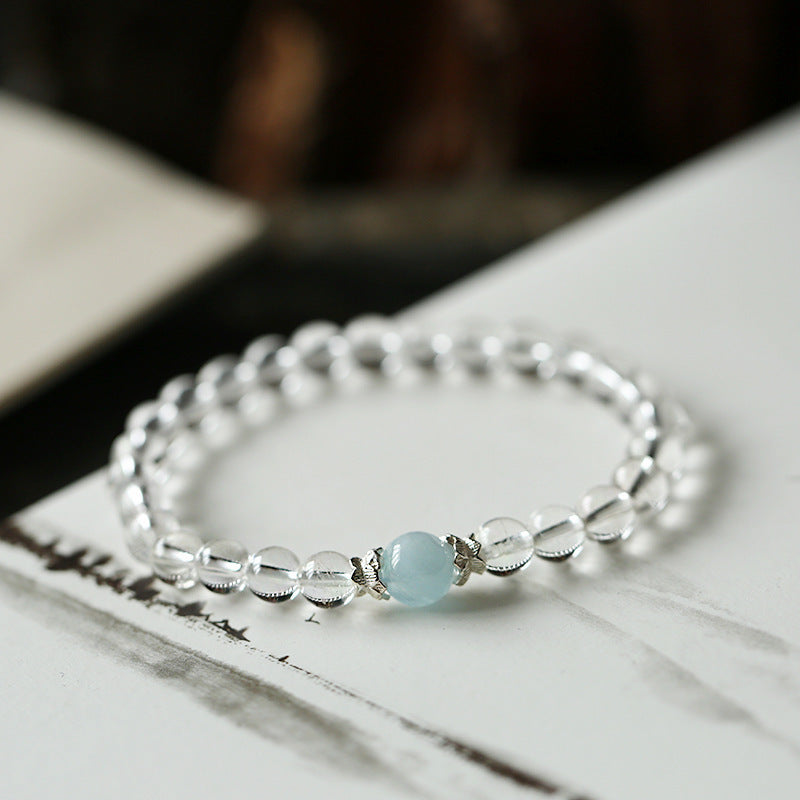 Natural White Crystal & Aquamarine Bracelet