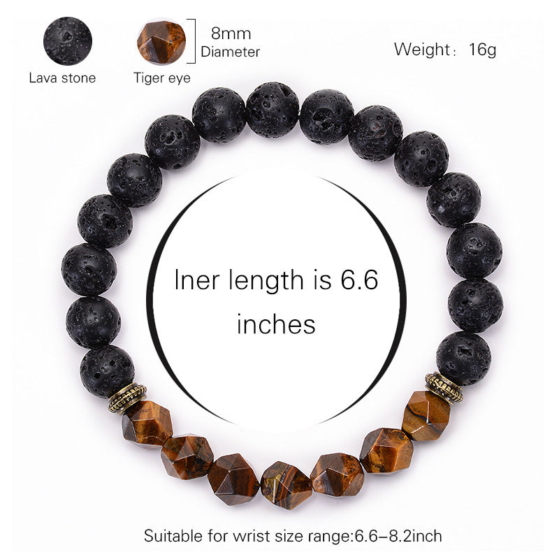 Natural Cut Surface Tiger Eye & Black Lava Stone Bracelet – Strength & Stability